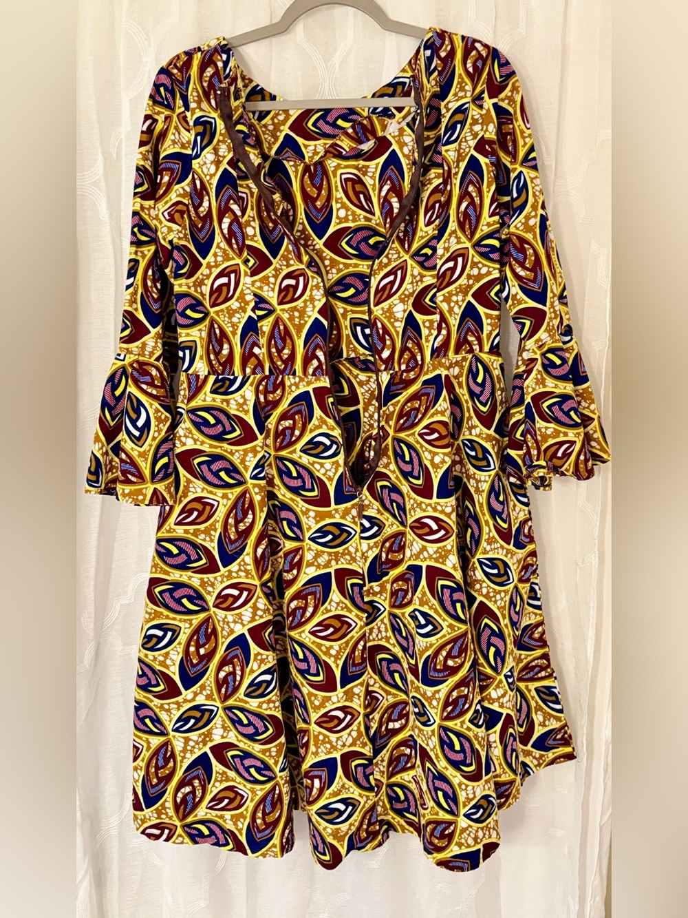 3/4 Sleeve Mustard Abstract Print Fit & Flare Dress | Women’s Medium/Large | - Picture 10 of 12